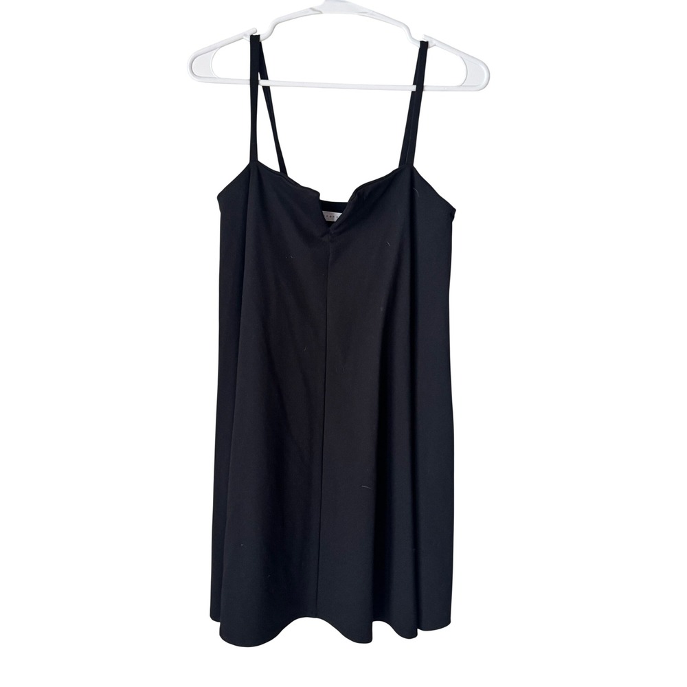 Susana Monaco Black Notched Neck Mini Dress Spaghetti Strap Size M Made in USA